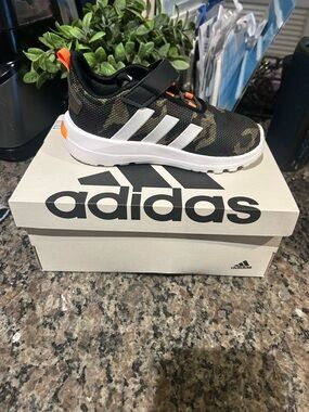 adidas Kids Camo Sneaker in Black, Green & Orange